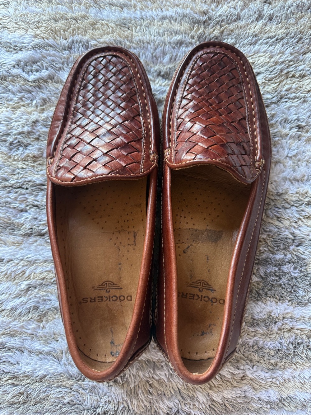 Dockers Men's Cognac Brown Woven Leather Slip-On Loafers